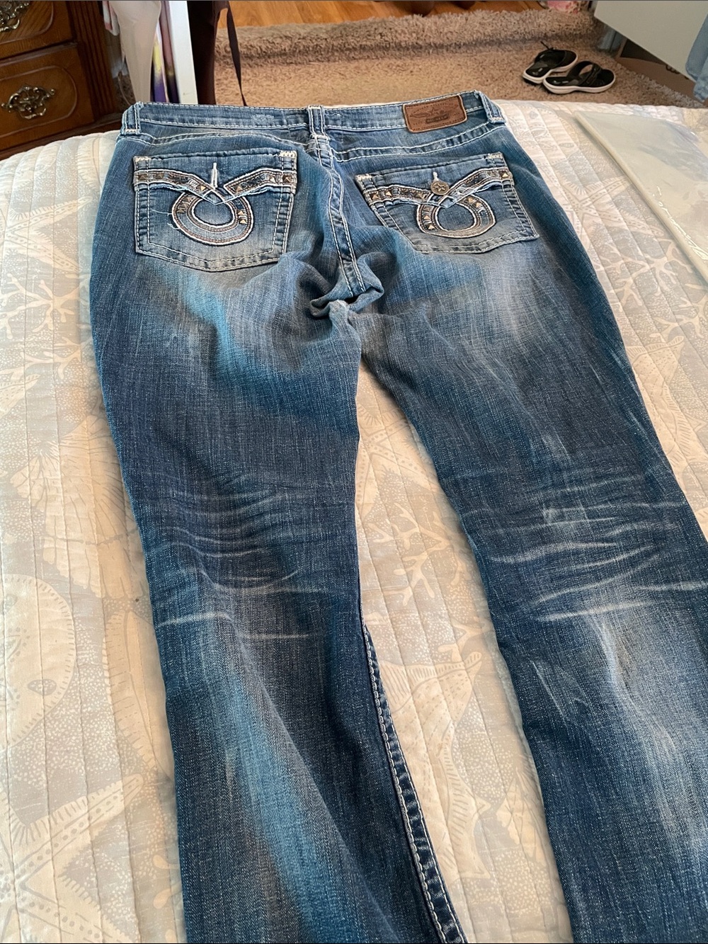 Big Star Women's Distressed Blue Denim Jeans with Embellishment Pocket - Picture 16 of 16